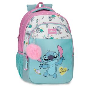 stitch "little destrution" mochila escolar dupla 42cm